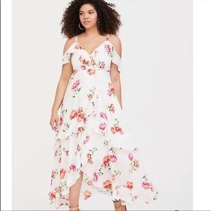 TORRID White Floral Flounce Challis Maxi Dress
